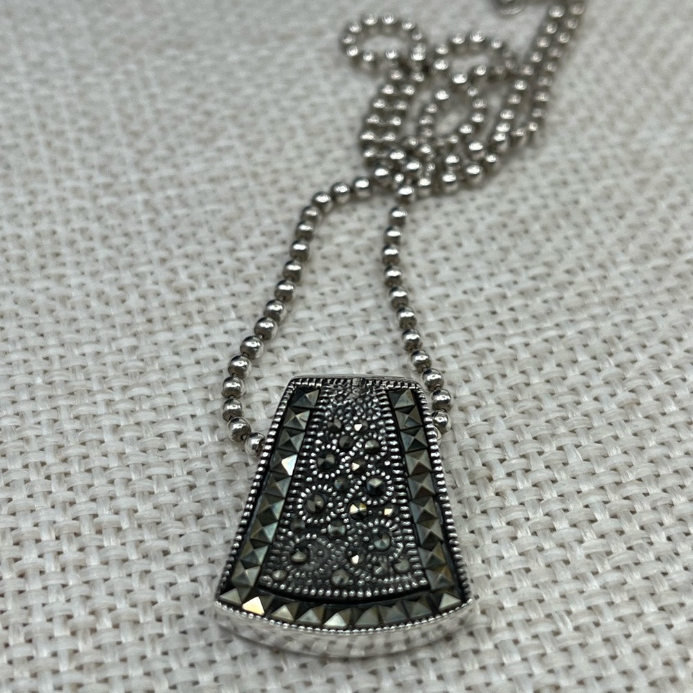 Vintage Sterling Silver Marcasite Pendant Necklace – 925 NF – 12.9g – 20" Chain - Picture 13 of 17